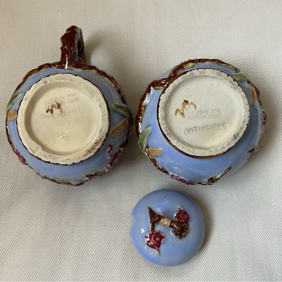 Whimsical Vintage Seymour Mann Majolica Lidded Sugar Jar and Creamer Set - Picture 4 of 8